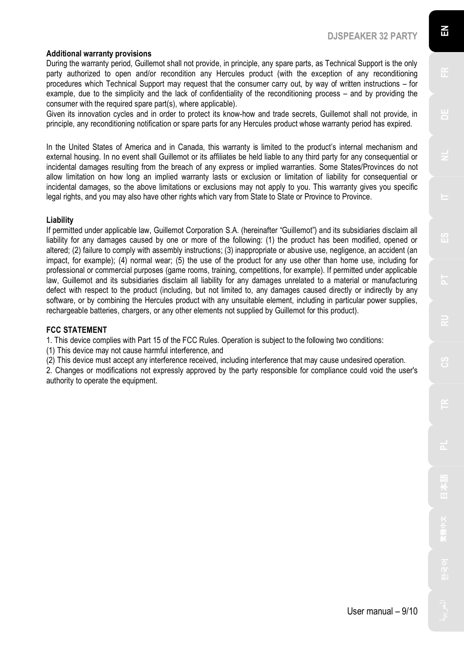 Hercules DJSpeaker 32 Party 3" Powered Speakers with Integrated Light Dome (Pair) User Manual | Page 10 / 195