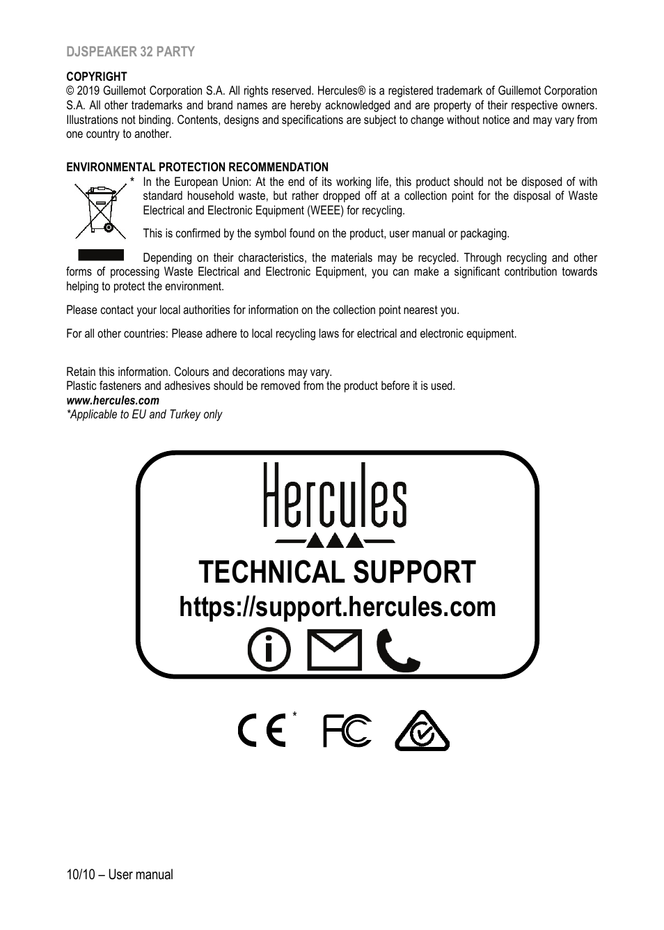 Technical support | Hercules DJSpeaker 32 Party 3" Powered Speakers with Integrated Light Dome (Pair) User Manual | Page 11 / 195