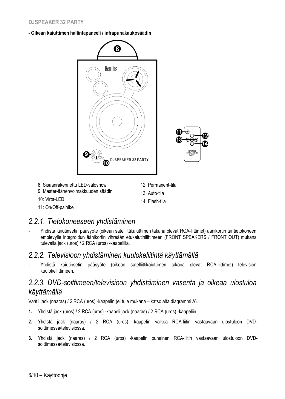 Tietokoneeseen yhdistäminen | Hercules DJSpeaker 32 Party 3" Powered Speakers with Integrated Light Dome (Pair) User Manual | Page 161 / 195