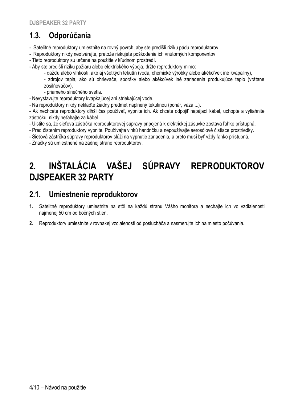 Odporúčania, Umiestnenie reproduktorov | Hercules DJSpeaker 32 Party 3" Powered Speakers with Integrated Light Dome (Pair) User Manual | Page 169 / 195