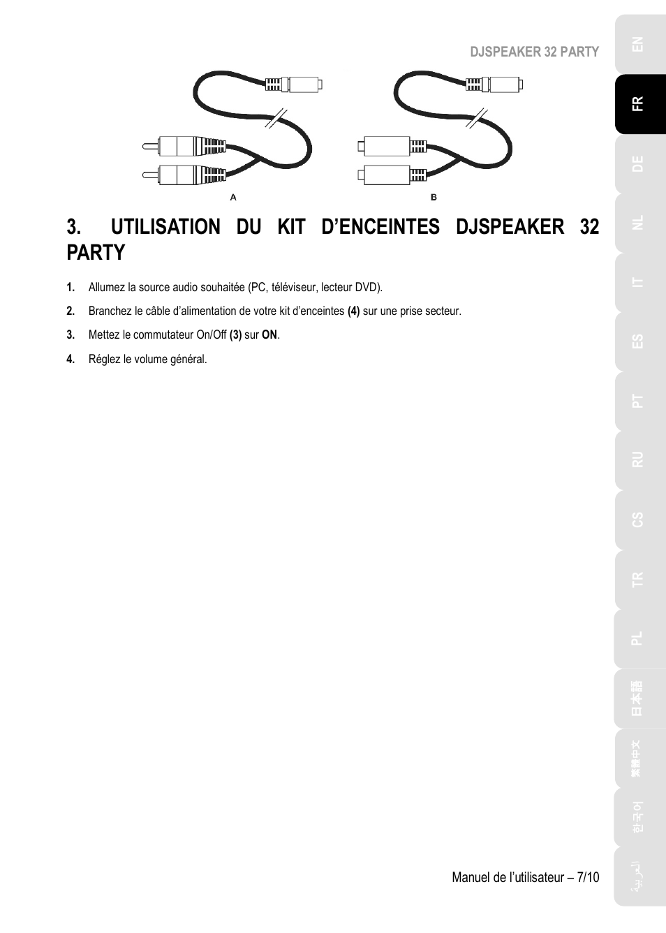 Utilisation du kit d’enceintes djspeaker 32 party | Hercules DJSpeaker 32 Party 3" Powered Speakers with Integrated Light Dome (Pair) User Manual | Page 18 / 195
