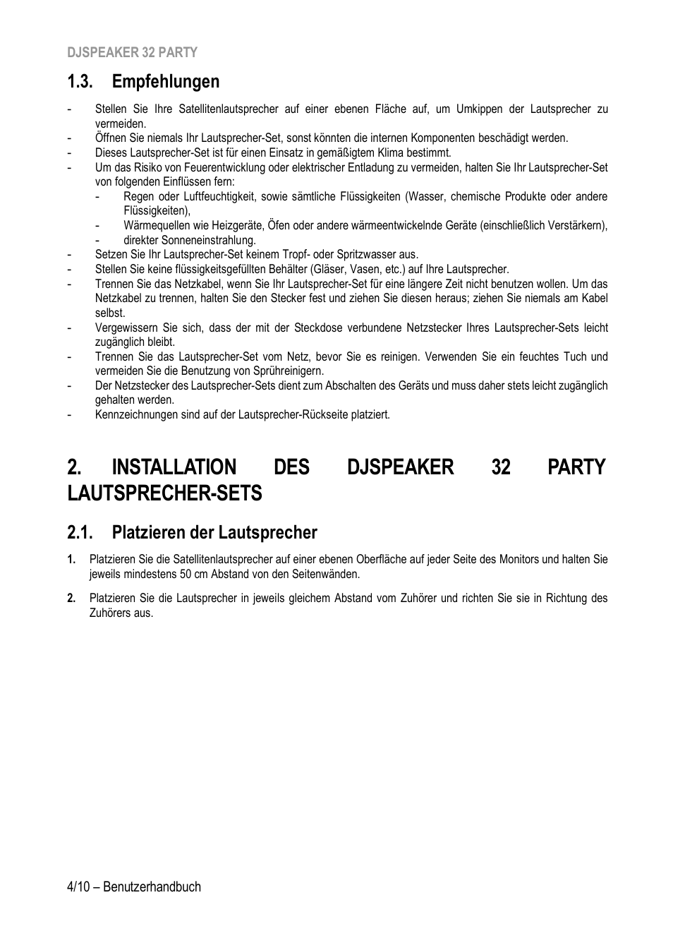 Empfehlungen, Platzieren der lautsprecher | Hercules DJSpeaker 32 Party 3" Powered Speakers with Integrated Light Dome (Pair) User Manual | Page 25 / 195