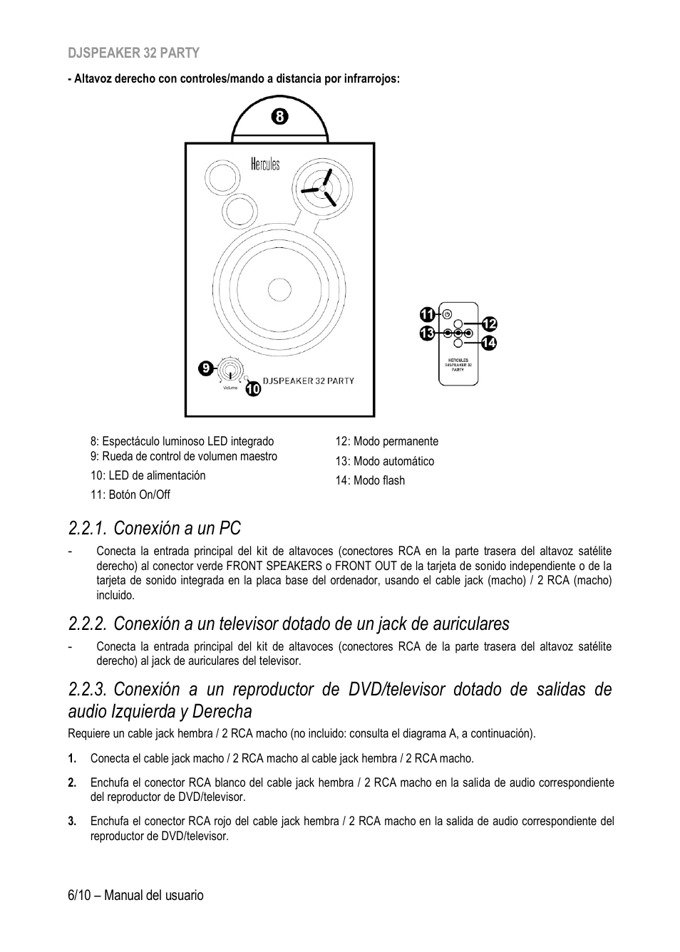 Conexión a un pc, Y derecha | Hercules DJSpeaker 32 Party 3" Powered Speakers with Integrated Light Dome (Pair) User Manual | Page 57 / 195