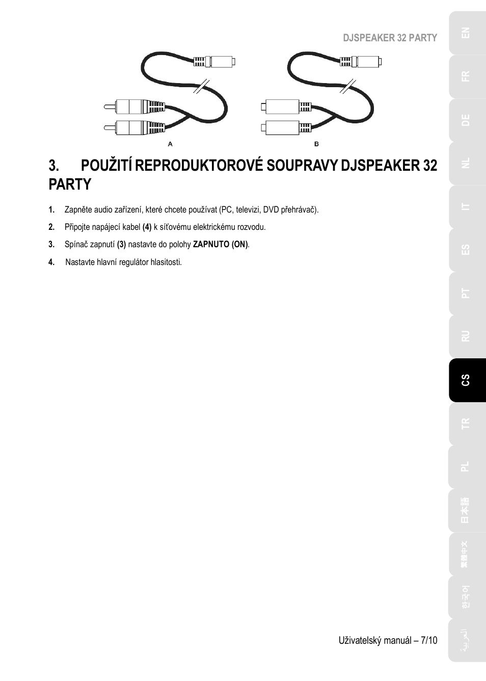Použití reproduktorové soupravy djspeaker 32 party, Použití reproduktoro, Vé soupravy djspeaker 32 party | Hercules DJSpeaker 32 Party 3" Powered Speakers with Integrated Light Dome (Pair) User Manual | Page 88 / 195