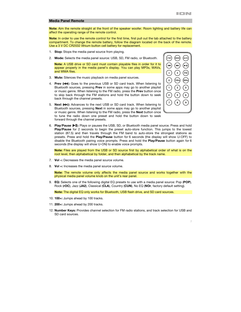 Media panel remote | ION Audio Pro Glow 1500 Complete High-Powered 500W Bluetooth Speaker System User Manual | Page 7 / 28