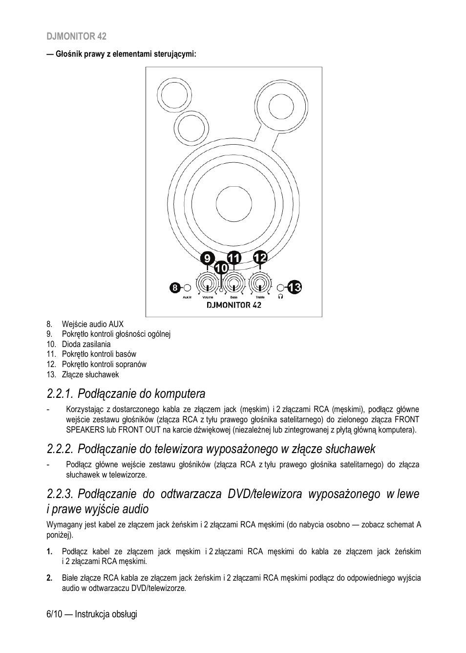 Podłączanie do komputera, Wyjście audio | Hercules DJMonitor 42 - 4" Active Multimedia Speakers (Pair) User Manual | Page 107 / 199