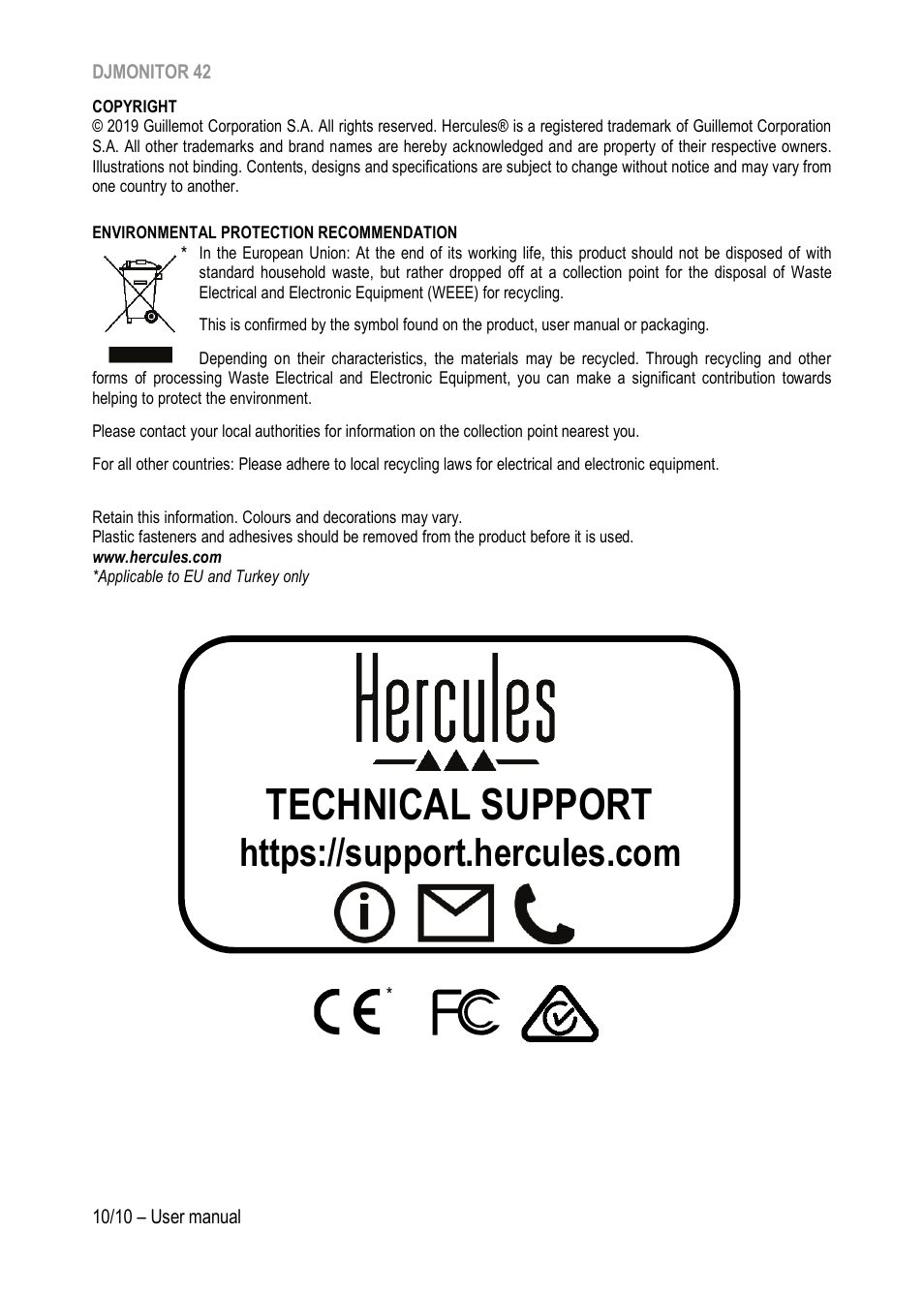 Technical support | Hercules DJMonitor 42 - 4" Active Multimedia Speakers (Pair) User Manual | Page 11 / 199