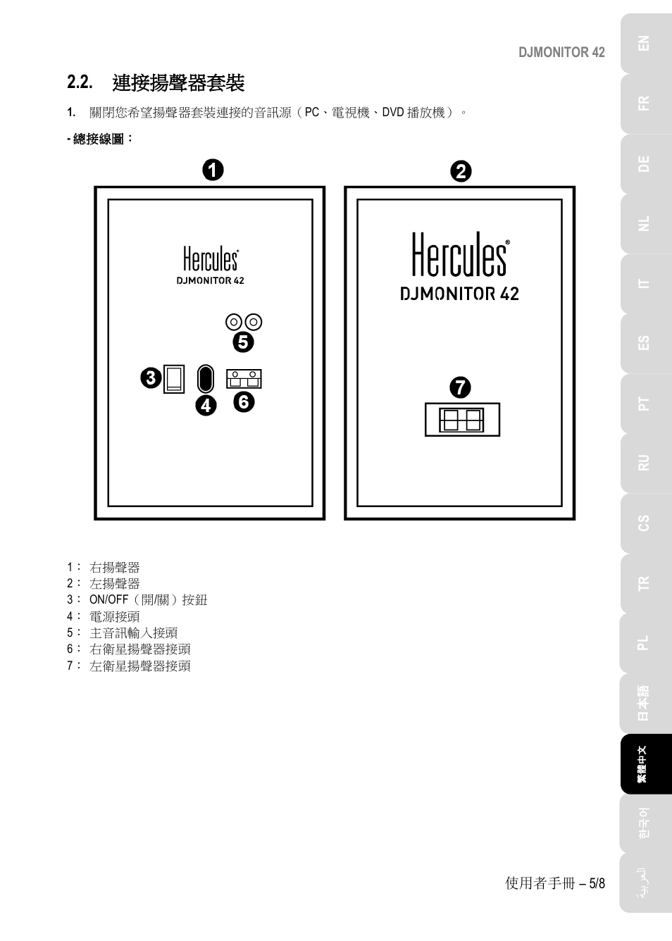 連接揚聲器套裝 | Hercules DJMonitor 42 - 4" Active Multimedia Speakers (Pair) User Manual | Page 128 / 199