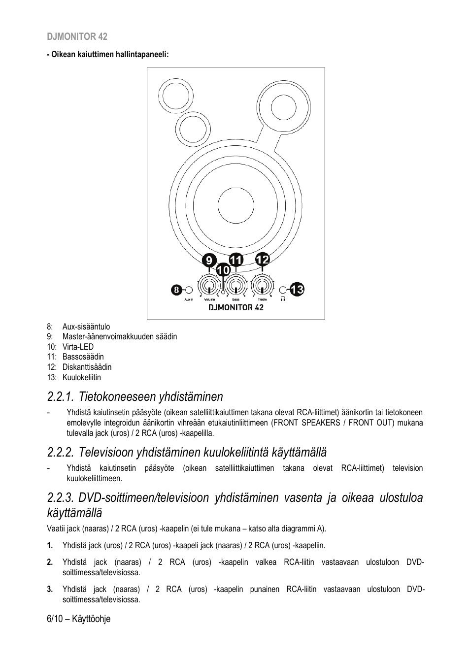 Tietokoneeseen yhdistäminen | Hercules DJMonitor 42 - 4" Active Multimedia Speakers (Pair) User Manual | Page 165 / 199