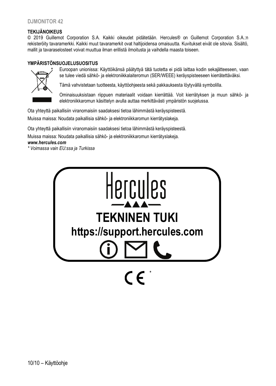 Tekninen tuki | Hercules DJMonitor 42 - 4" Active Multimedia Speakers (Pair) User Manual | Page 169 / 199