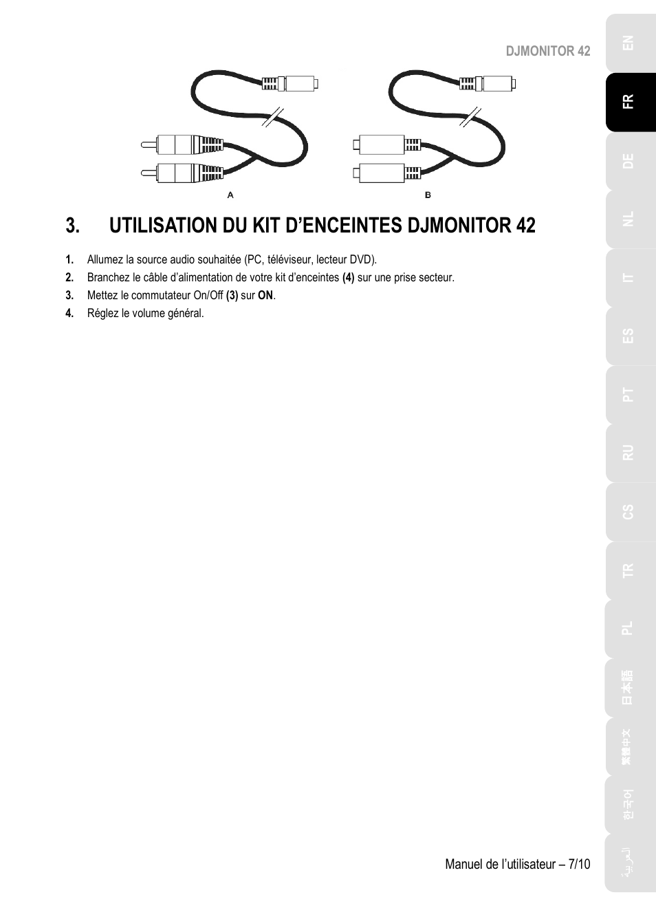 Utilisation du kit d’enceintes djmonitor 42 | Hercules DJMonitor 42 - 4" Active Multimedia Speakers (Pair) User Manual | Page 18 / 199
