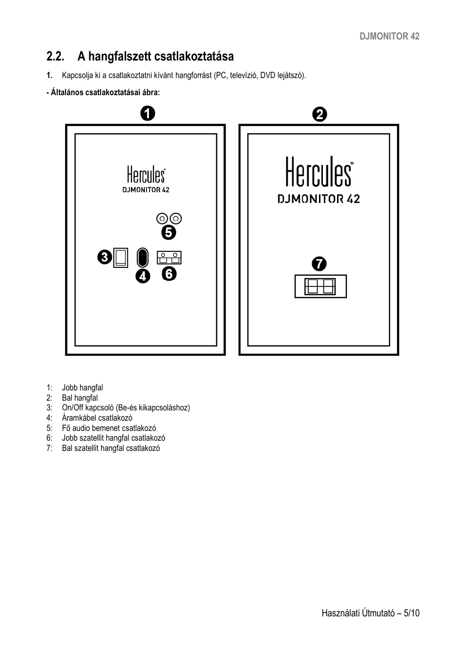 A hangfalszett csatlakoztatása | Hercules DJMonitor 42 - 4" Active Multimedia Speakers (Pair) User Manual | Page 184 / 199