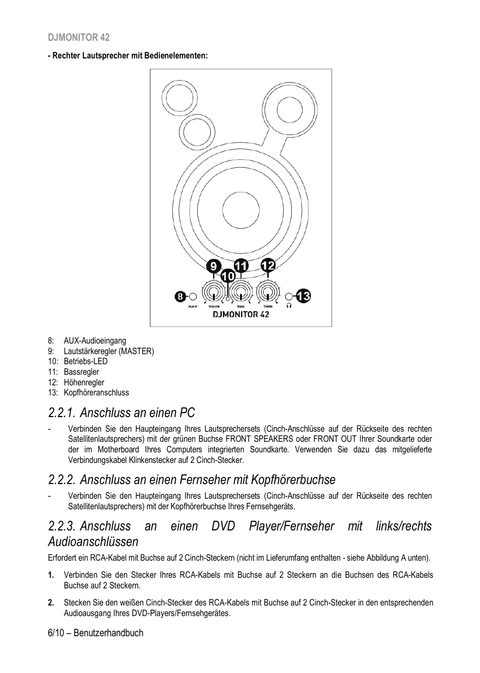 Anschluss an einen pc, Anschluss an einen fernseher mit kopfhörerbuchse | Hercules DJMonitor 42 - 4" Active Multimedia Speakers (Pair) User Manual | Page 27 / 199