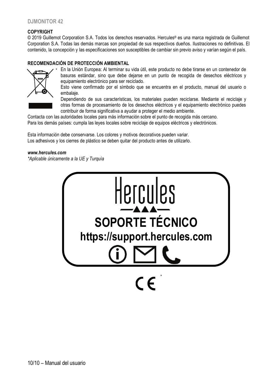 Soporte técnico | Hercules DJMonitor 42 - 4" Active Multimedia Speakers (Pair) User Manual | Page 61 / 199