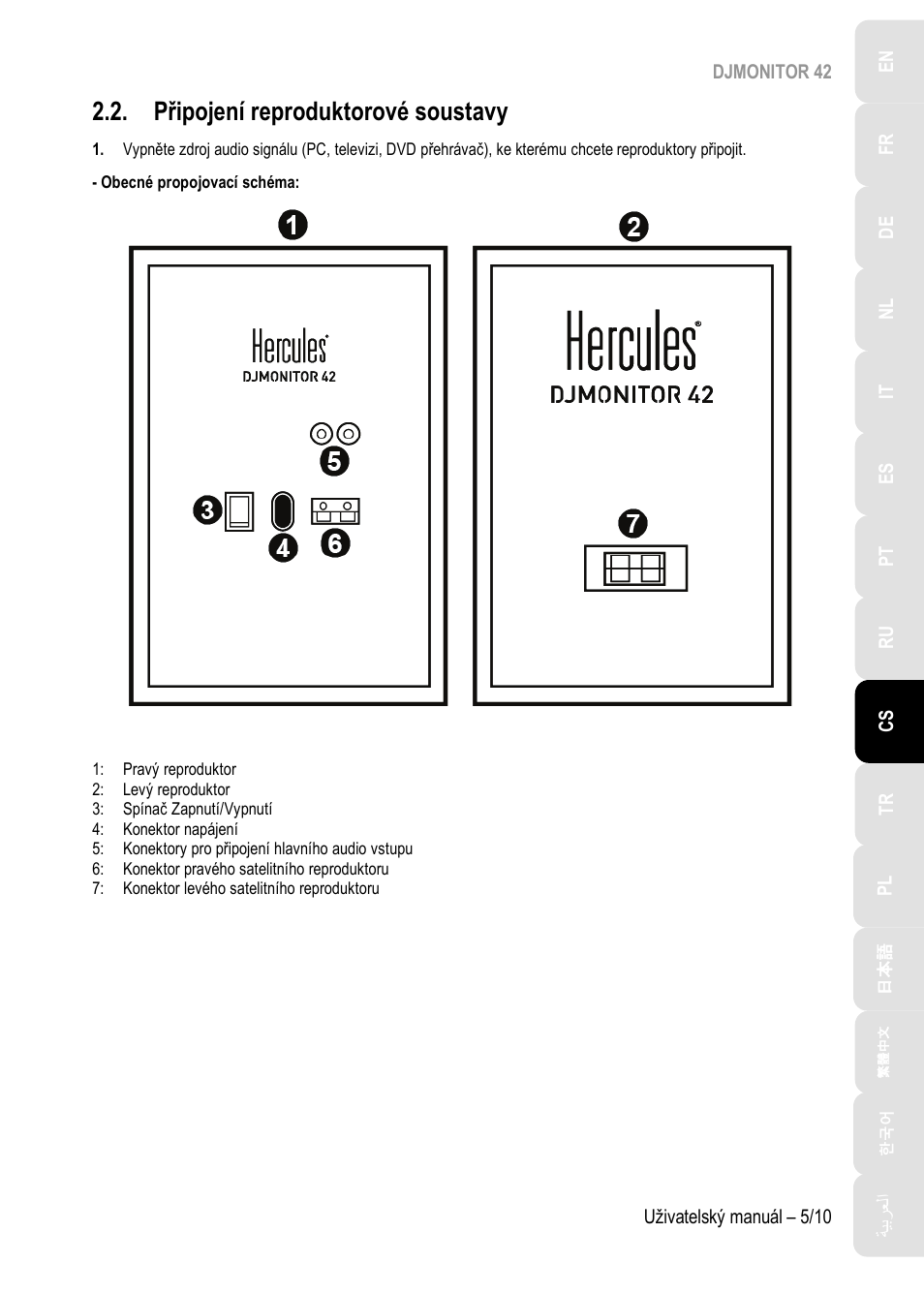 Připojení reproduktorové soustavy | Hercules DJMonitor 42 - 4" Active Multimedia Speakers (Pair) User Manual | Page 86 / 199