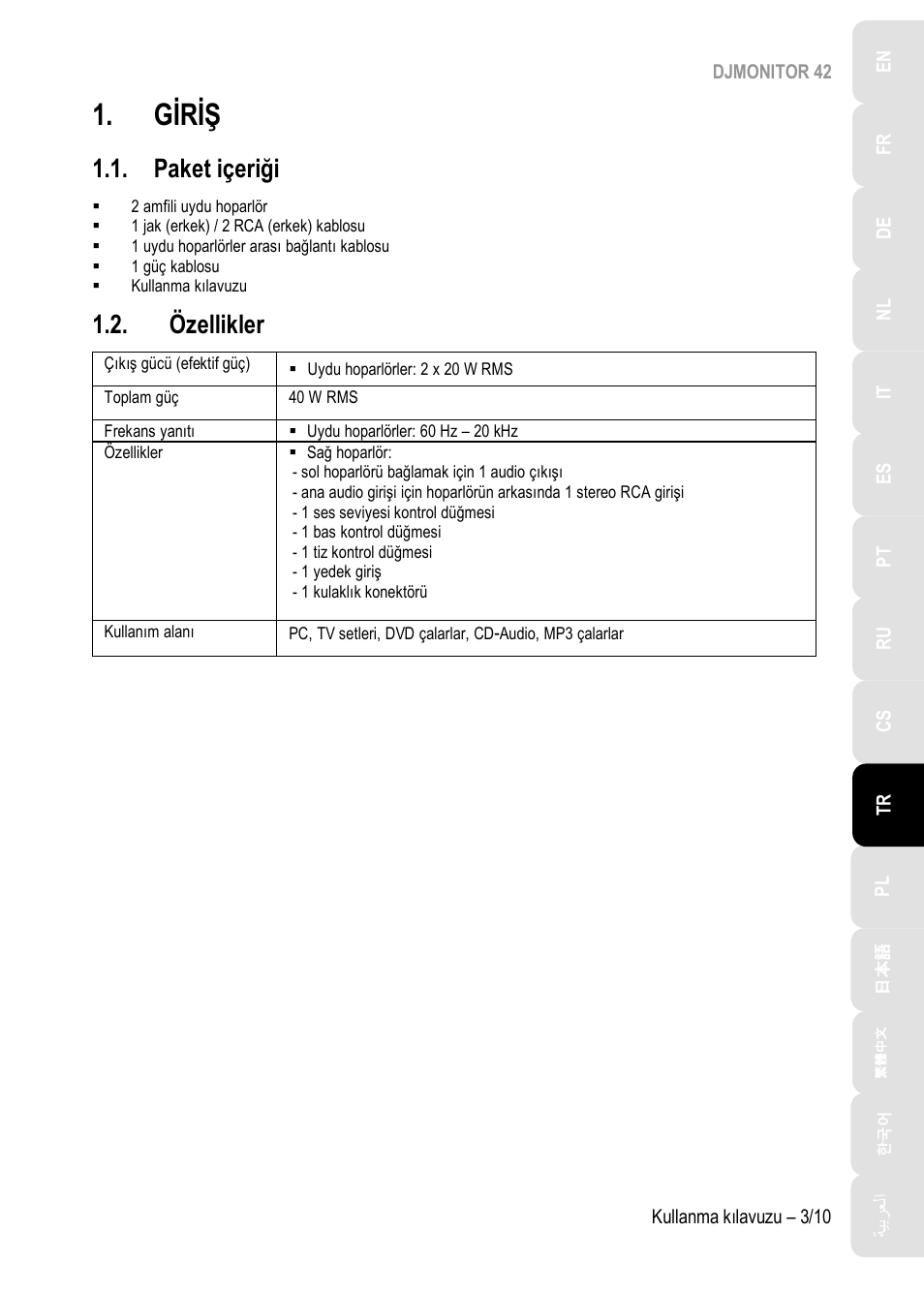 Giriş, Paket içeriği, Özellikler | Gi̇ri̇ş | Hercules DJMonitor 42 - 4" Active Multimedia Speakers (Pair) User Manual | Page 94 / 199