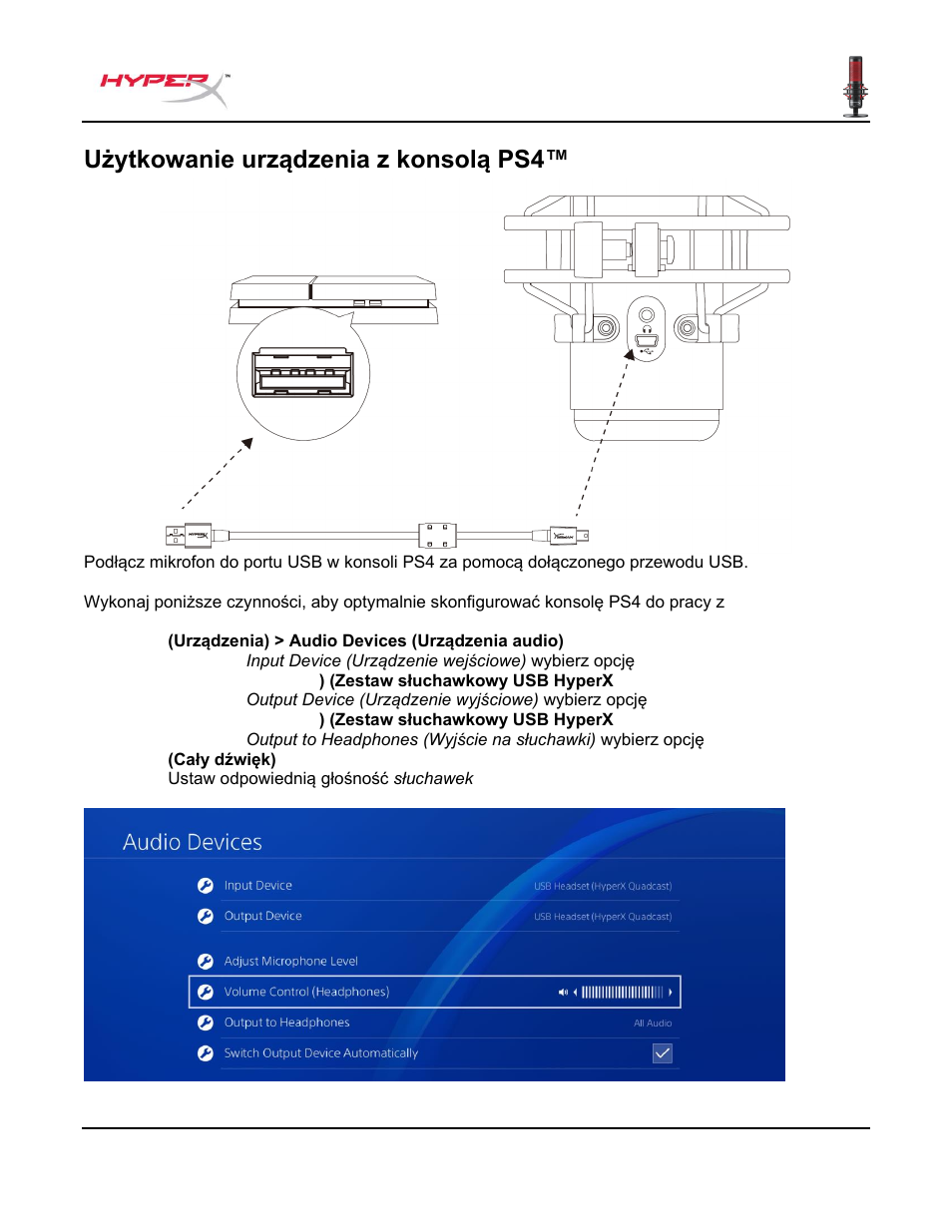 Użytkowanie urządzenia z konsolą ps4 | HyperX QuadCast USB Condenser Microphone User Manual | Page 108 / 241