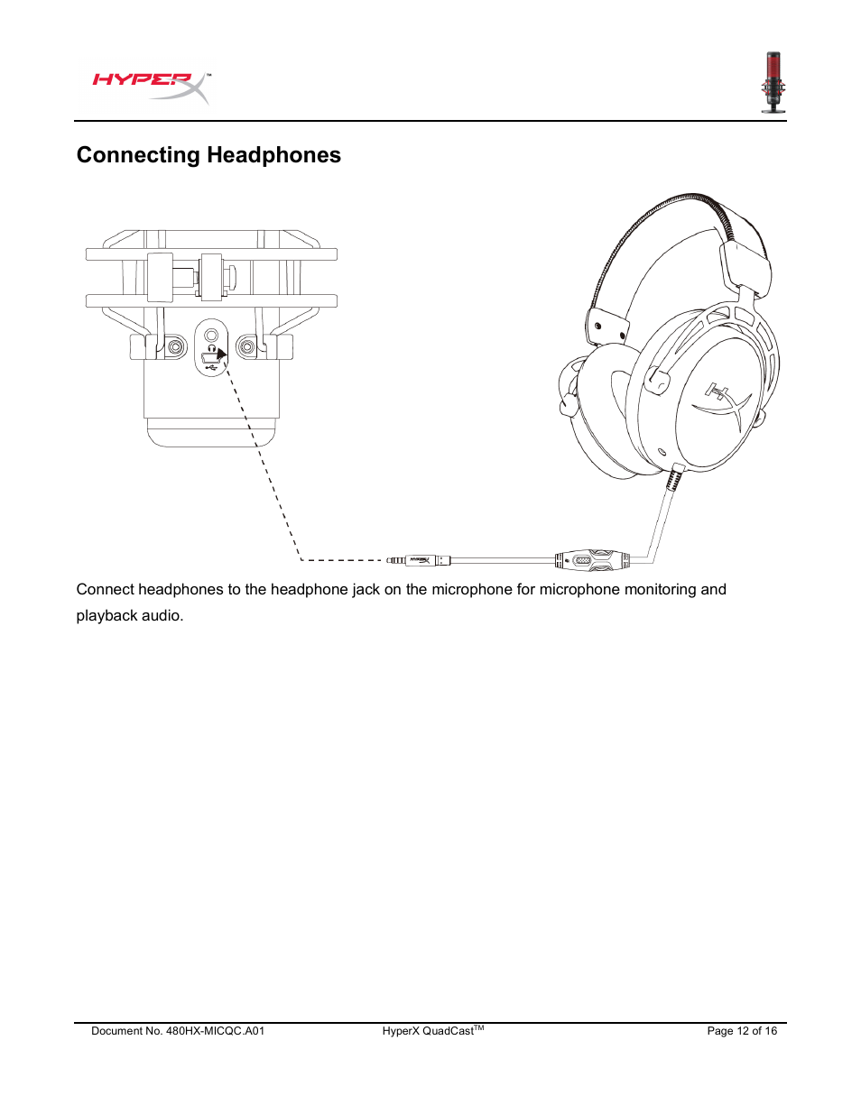 Connecting headphones | HyperX QuadCast USB Condenser Microphone User Manual | Page 13 / 241