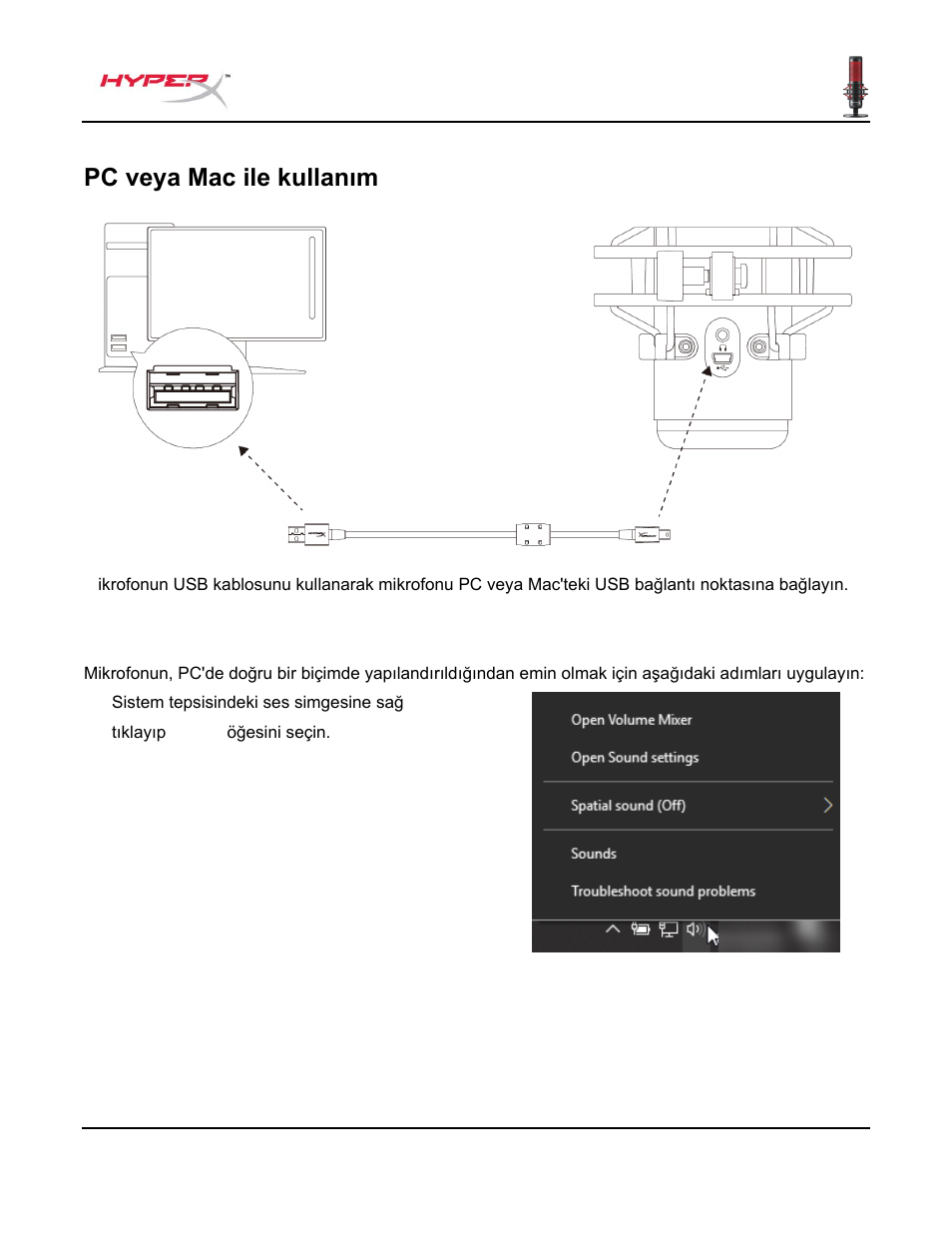 Pc veya mac ile kullanım | HyperX QuadCast USB Condenser Microphone User Manual | Page 136 / 241