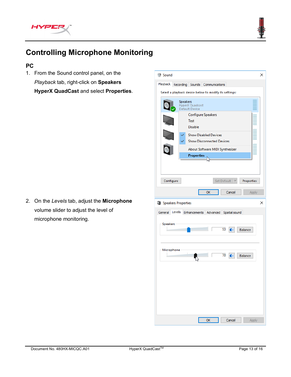 Controlling microphone monitoring | HyperX QuadCast USB Condenser Microphone User Manual | Page 14 / 241