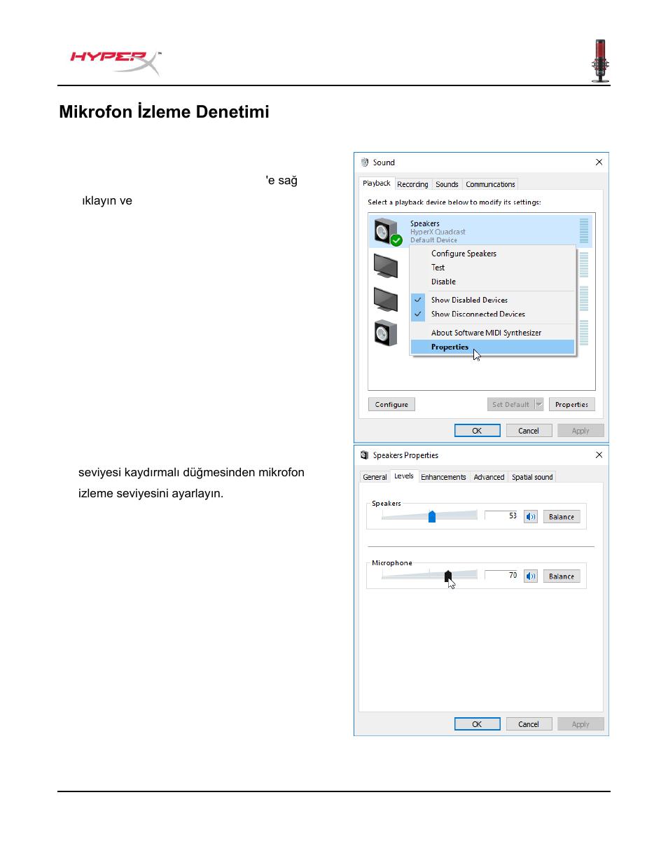 Mikrofon i̇zleme denetimi | HyperX QuadCast USB Condenser Microphone User Manual | Page 142 / 241