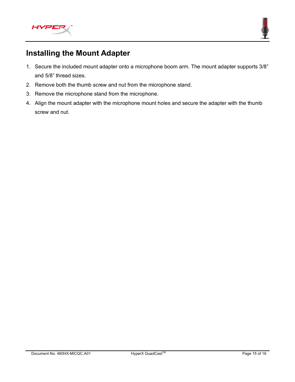 Installing the mount adapter | HyperX QuadCast USB Condenser Microphone User Manual | Page 16 / 241