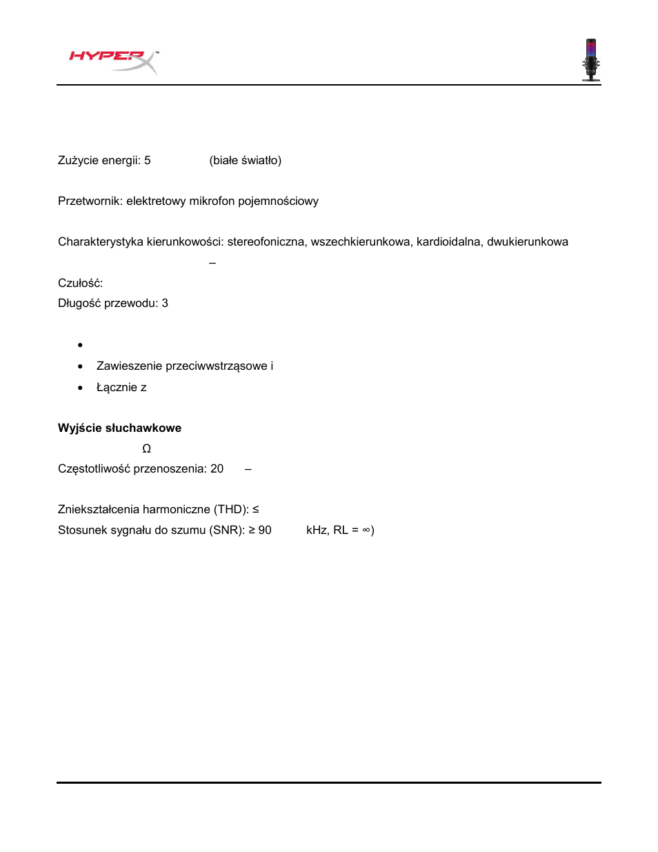 Dane techniczne | HyperX QuadCast S USB Condenser Microphone User Manual | Page 107 / 273