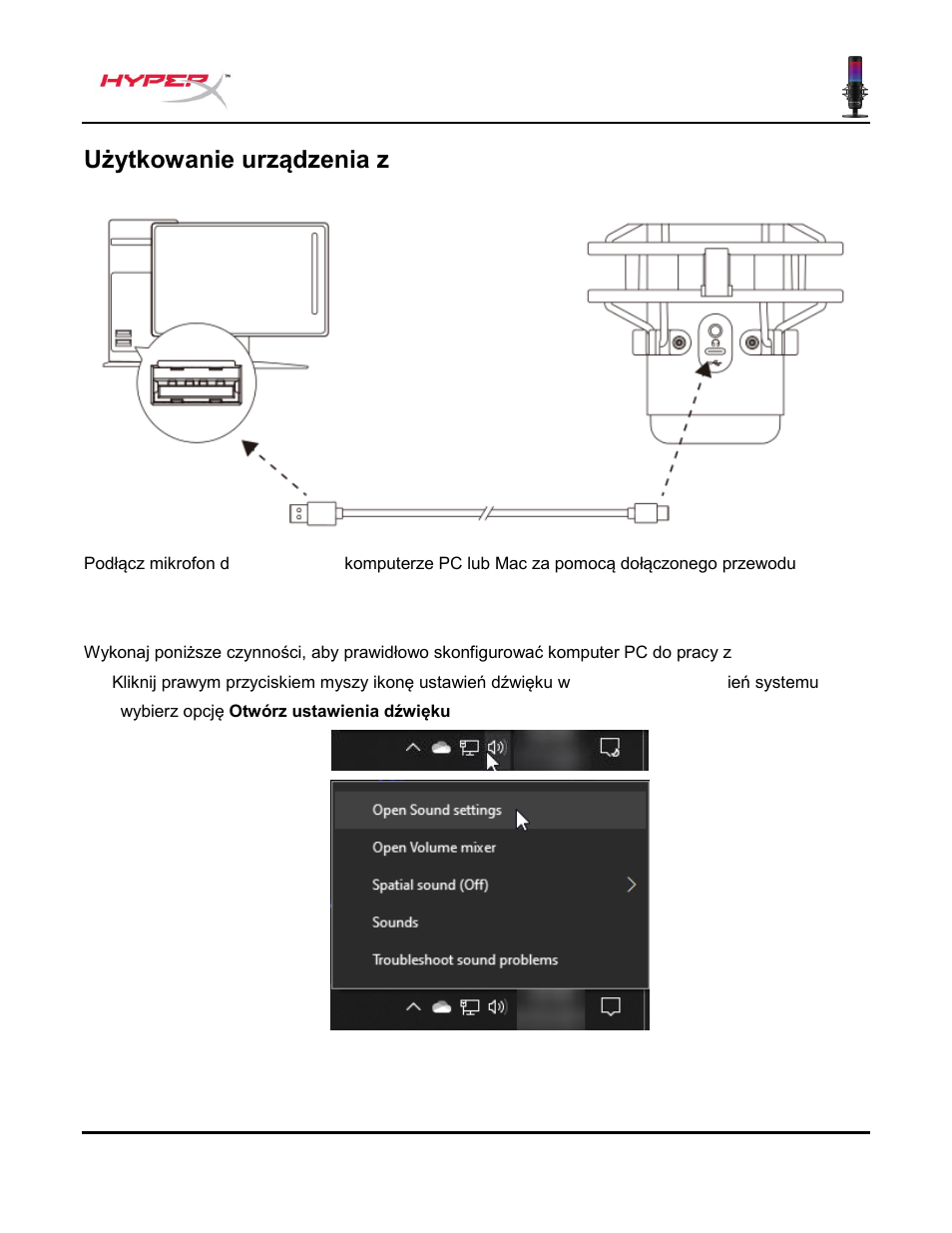 Użytkowanie urządzenia z komputerem pc lub mac | HyperX QuadCast S USB Condenser Microphone User Manual | Page 110 / 273