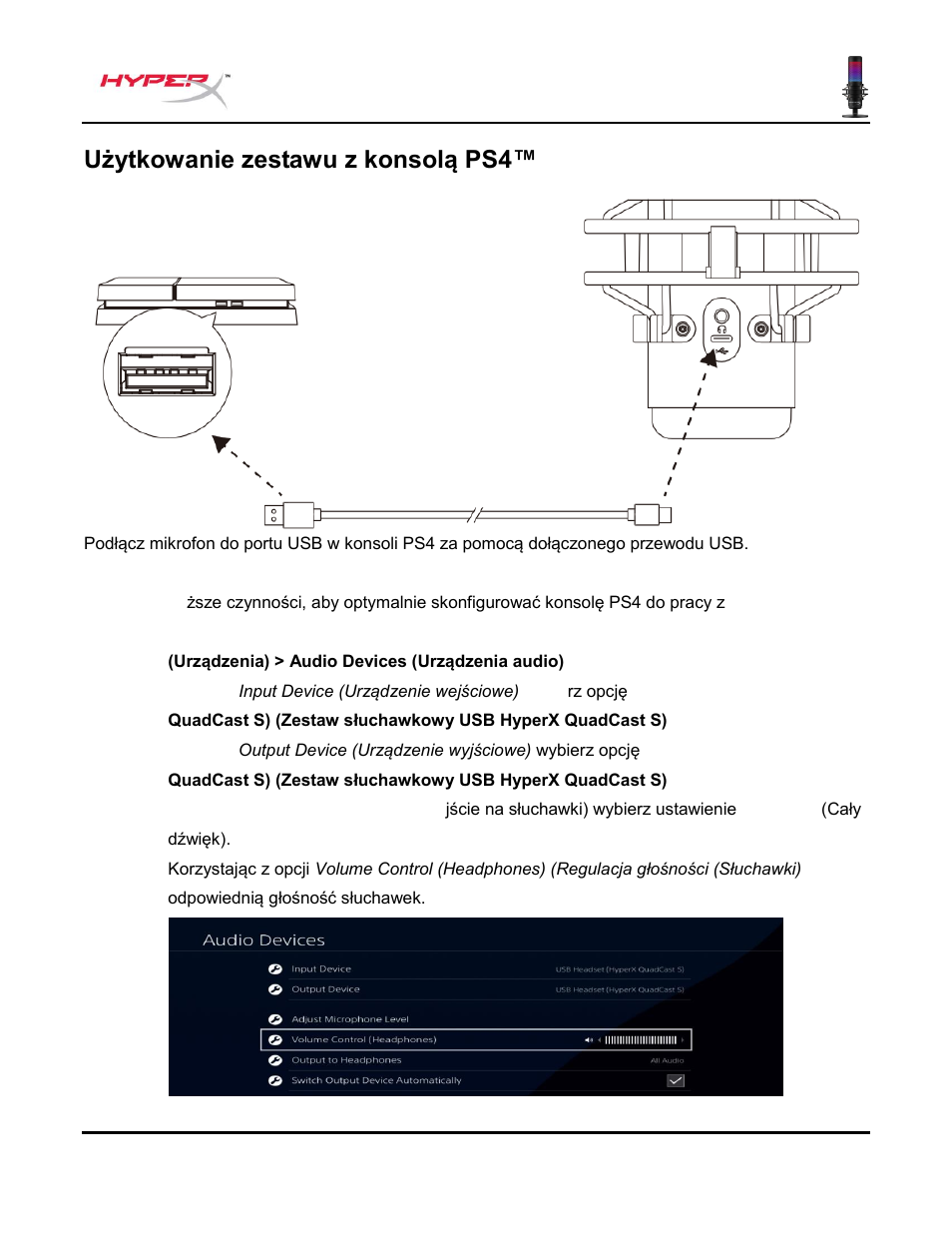 Użytkowanie zestawu z konsolą ps4 | HyperX QuadCast S USB Condenser Microphone User Manual | Page 115 / 273