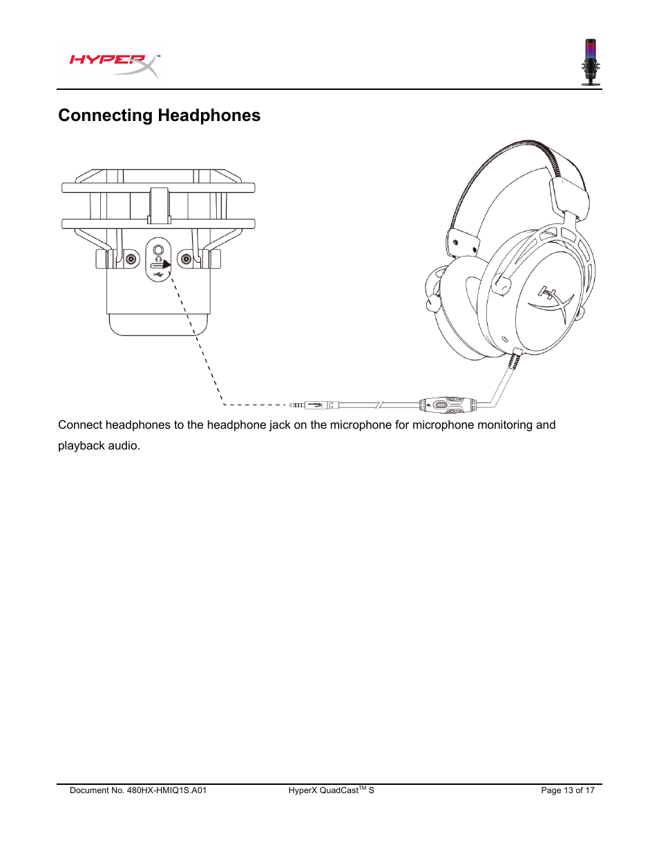 Connecting headphones | HyperX QuadCast S USB Condenser Microphone User Manual | Page 14 / 273