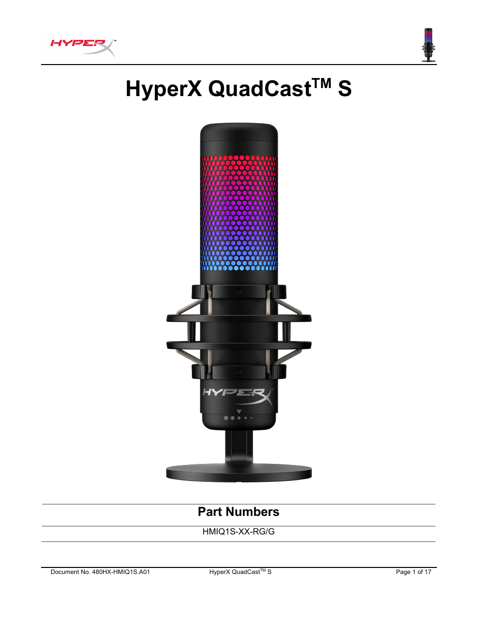 For instructions in english, Hyperx quadcast, Part numbers | HyperX QuadCast S USB Condenser Microphone User Manual | Page 2 / 273