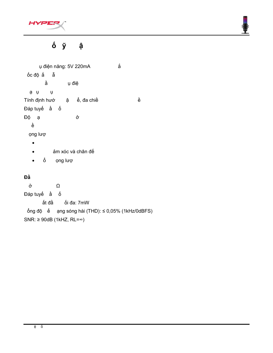 Thông s, Ố kỹ thuật, Thông s ố kỹ thuật | HyperX QuadCast S USB Condenser Microphone User Manual | Page 209 / 273