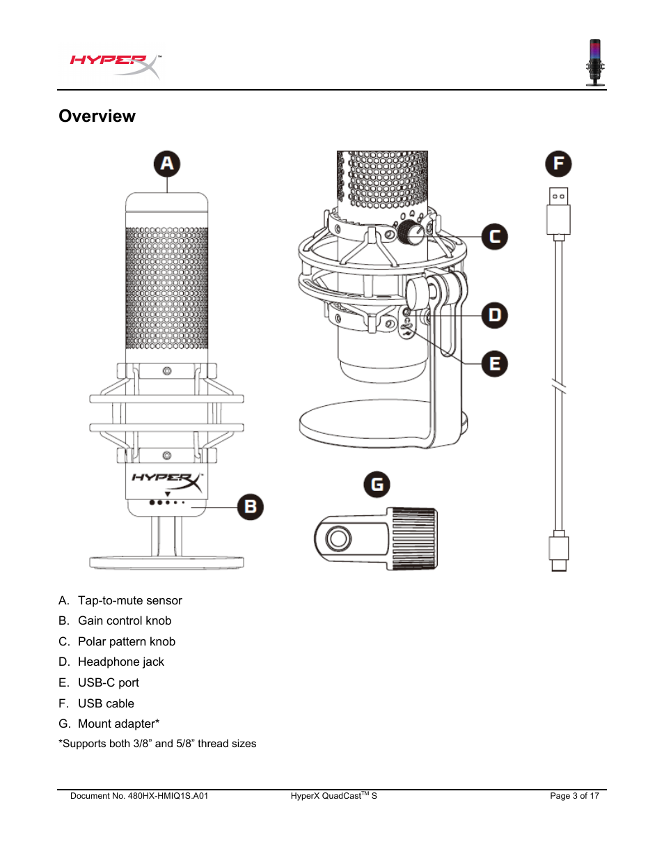 Overview | HyperX QuadCast S USB Condenser Microphone User Manual | Page 4 / 273