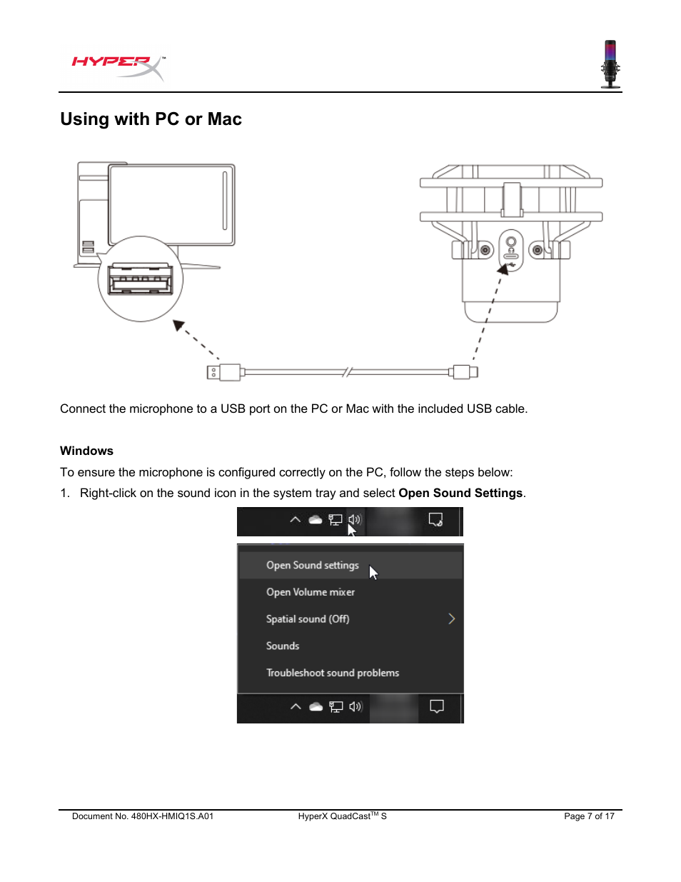 Using with pc or mac | HyperX QuadCast S USB Condenser Microphone User Manual | Page 8 / 273