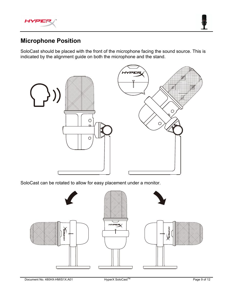 Microphone position | HyperX SoloCast USB Condenser Microphone User Manual | Page 10 / 193