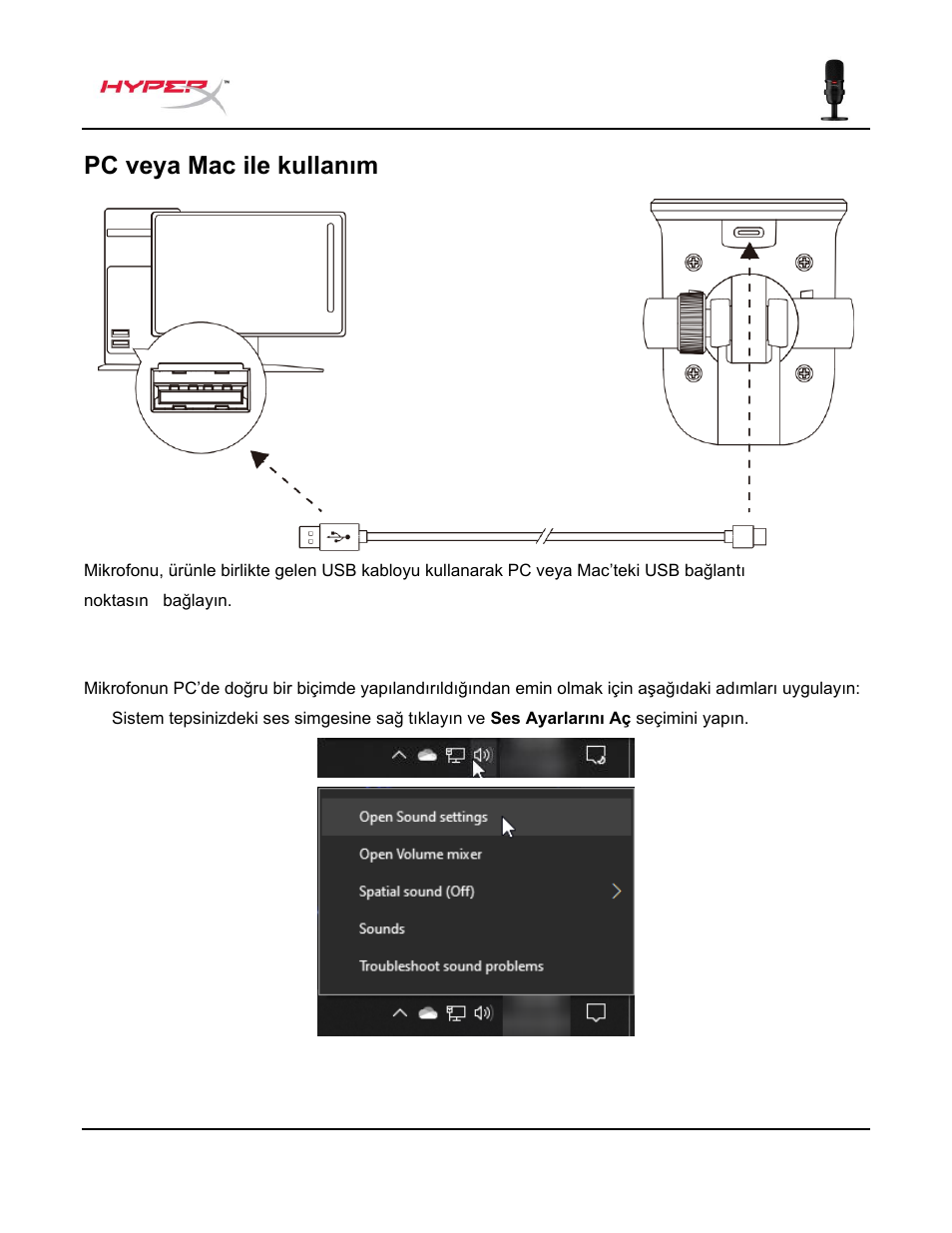 Pc veya mac ile kullanım | HyperX SoloCast USB Condenser Microphone User Manual | Page 102 / 193