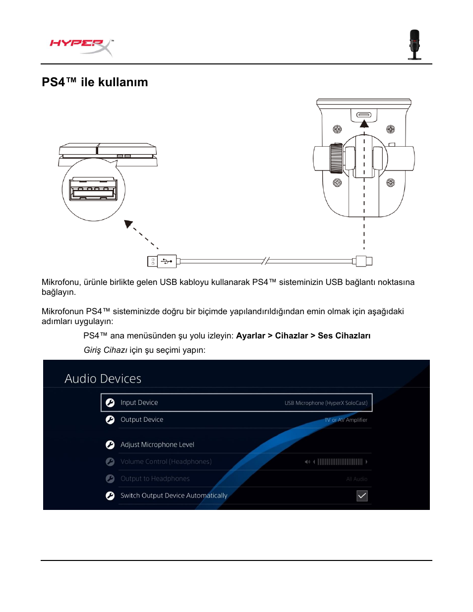 Ps4™ ile kullanım | HyperX SoloCast USB Condenser Microphone User Manual | Page 105 / 193