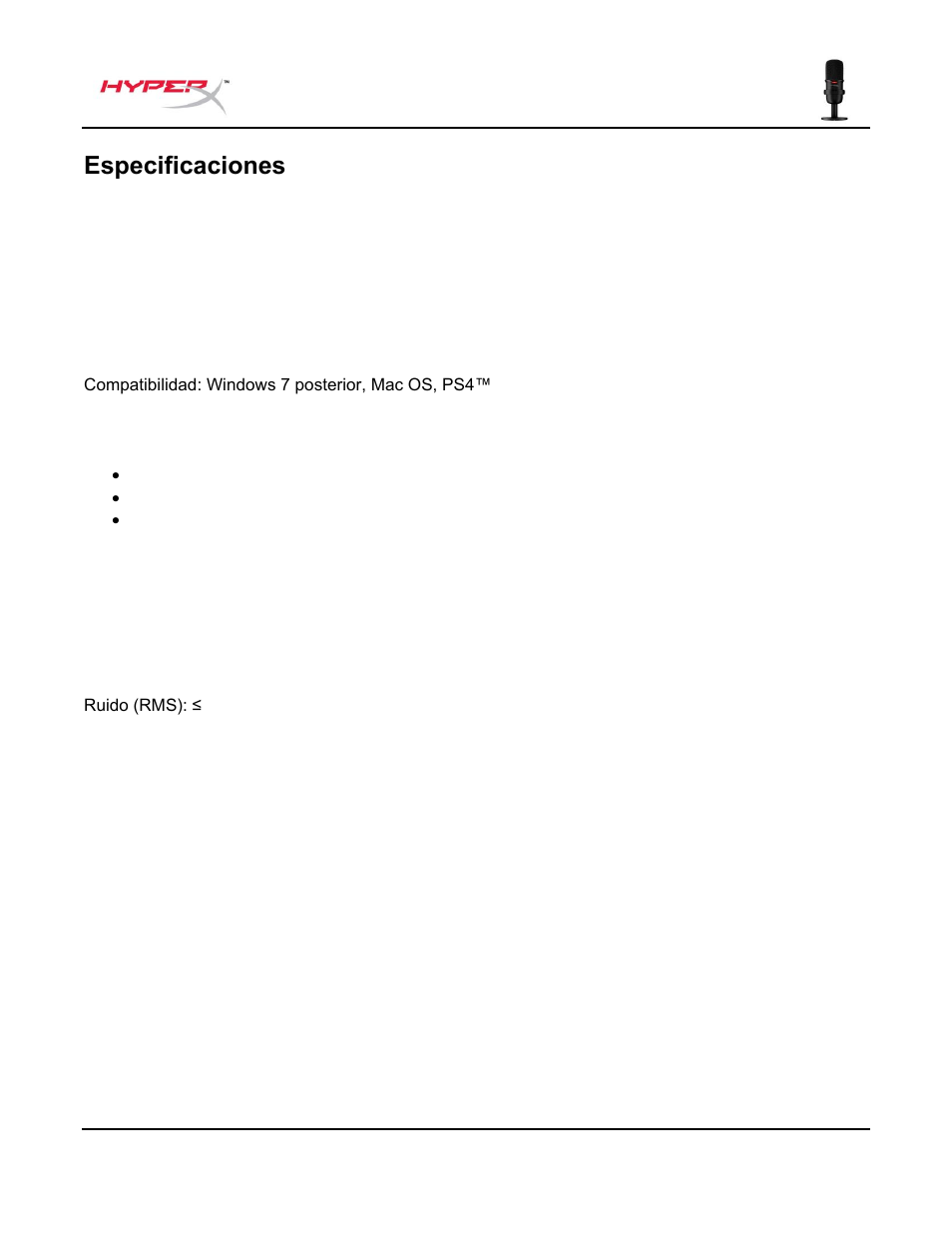 Especificaciones | HyperX SoloCast USB Condenser Microphone User Manual | Page 17 / 193