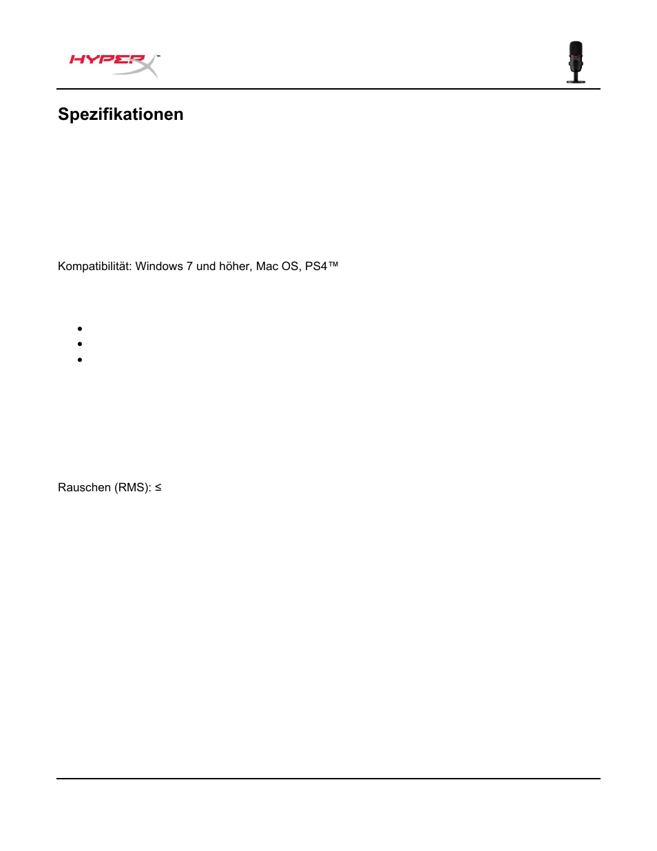 Spezifikationen, Nutzung mit einem pc oder mac | HyperX SoloCast USB Condenser Microphone User Manual | Page 29 / 193