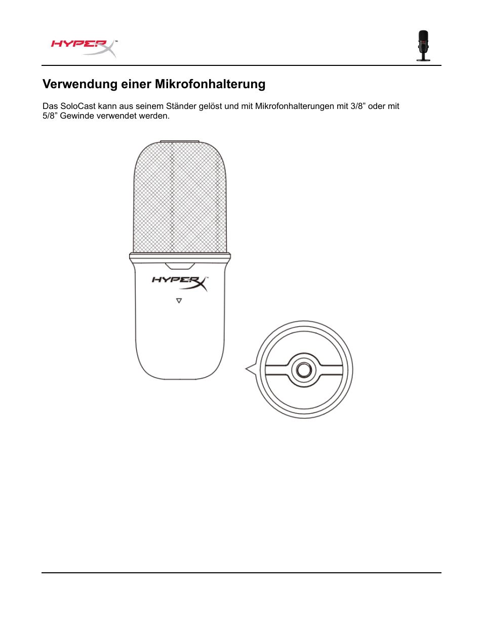 Verwendung einer mikrofonhalterung, Fragen oder probleme bei der einrichtung | HyperX SoloCast USB Condenser Microphone User Manual | Page 36 / 193