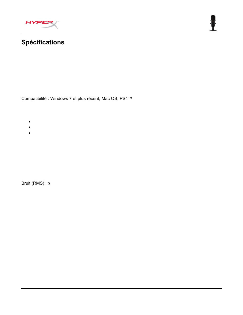 Spécifications | HyperX SoloCast USB Condenser Microphone User Manual | Page 41 / 193