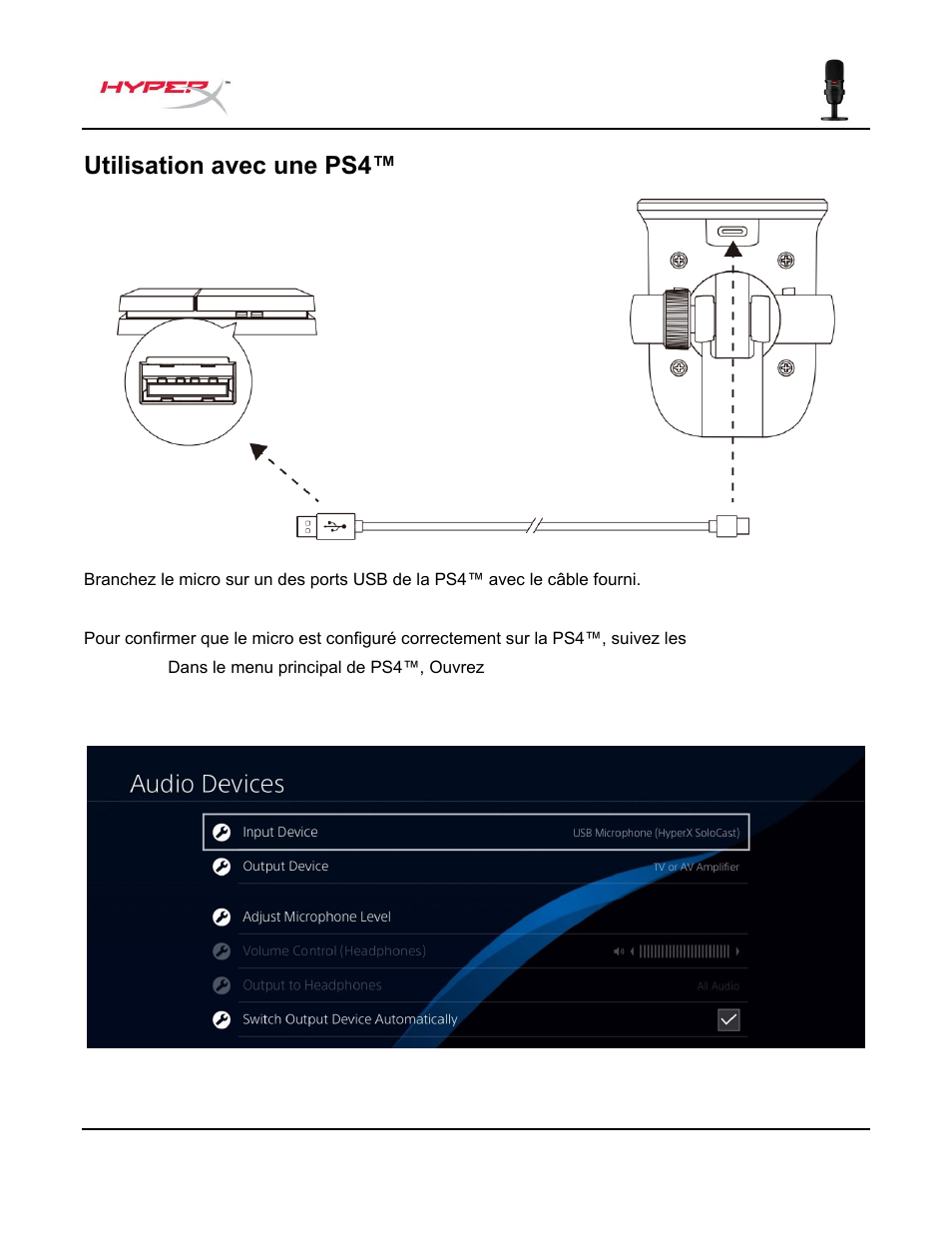 Ilisation avec une ps4, Utilisation avec une ps4 | HyperX SoloCast USB Condenser Microphone User Manual | Page 45 / 193