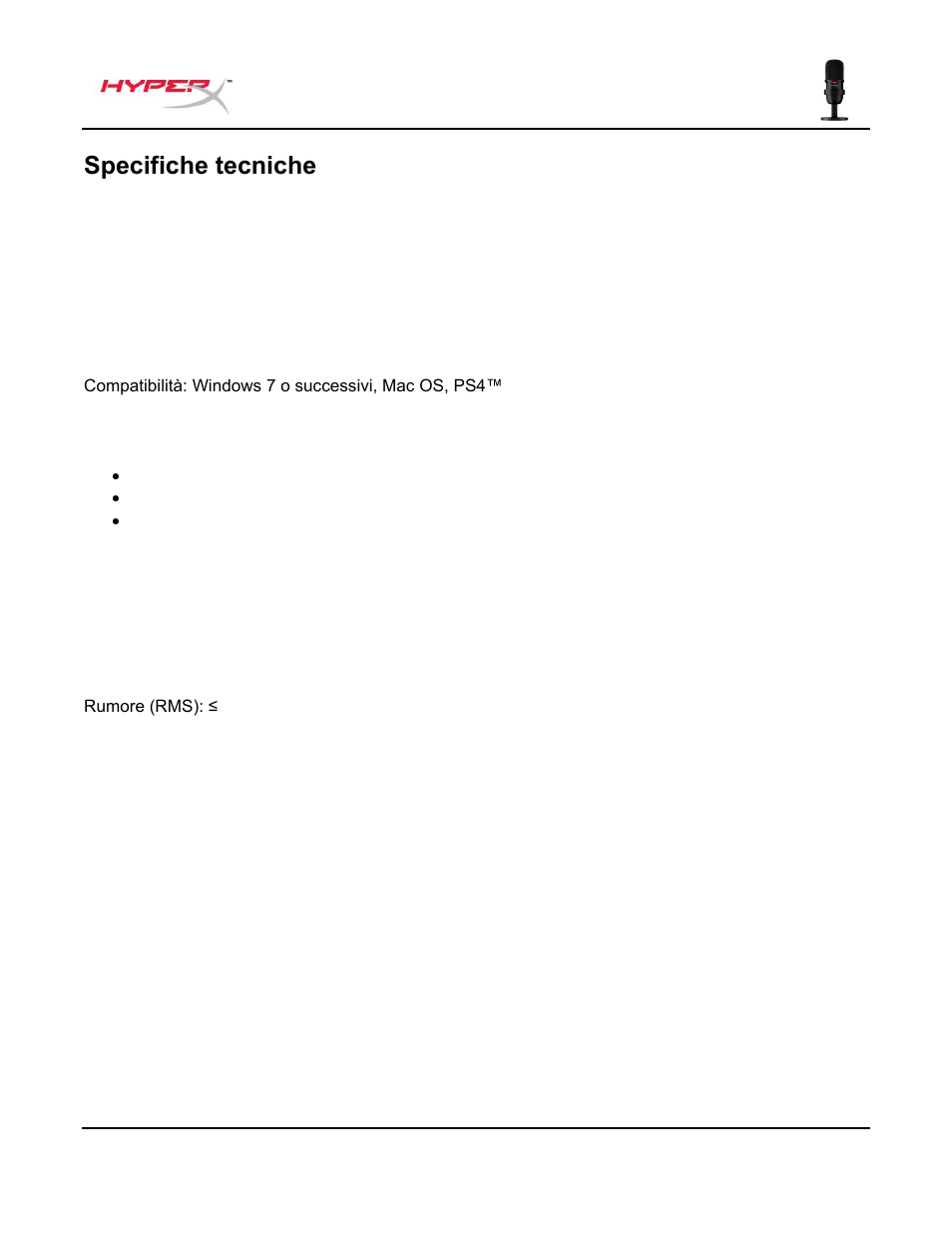 Specifiche tecniche, Utilizzo con pc o mac | HyperX SoloCast USB Condenser Microphone User Manual | Page 53 / 193