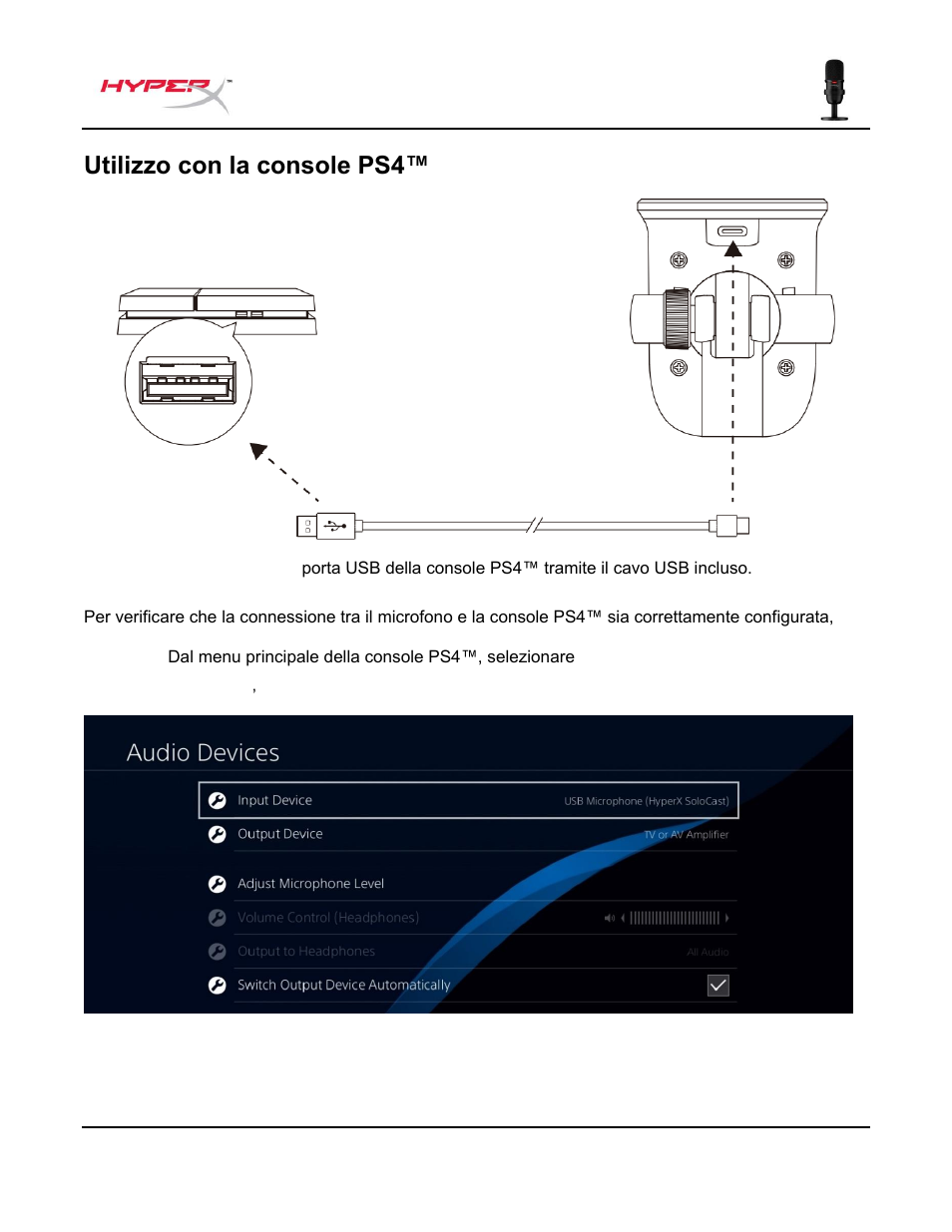 Utilizzo con, La console ps4, Posizione del microfono | Utilizzo con la console ps4 | HyperX SoloCast USB Condenser Microphone User Manual | Page 57 / 193