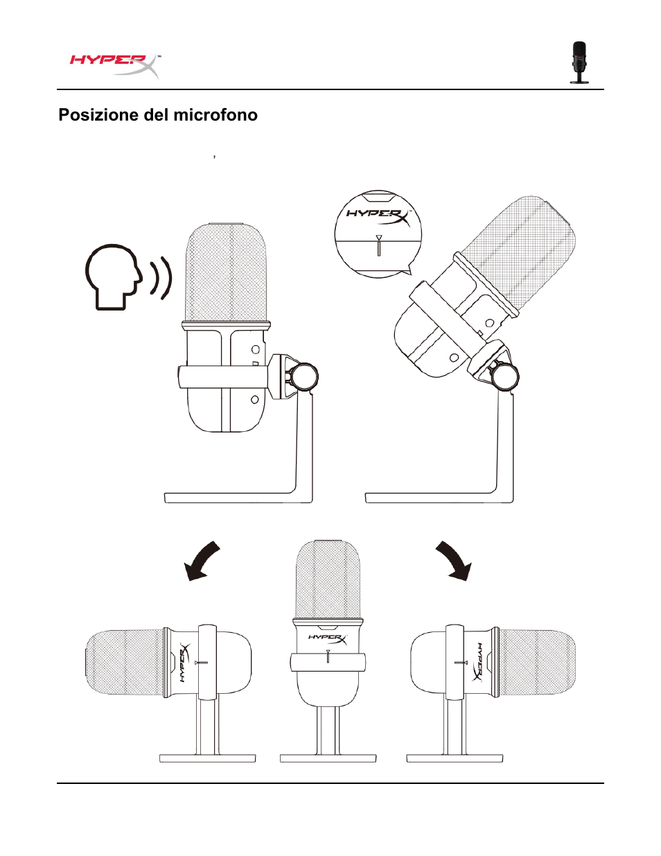 Controllo microfono, Posizione del microfono | HyperX SoloCast USB Condenser Microphone User Manual | Page 58 / 193