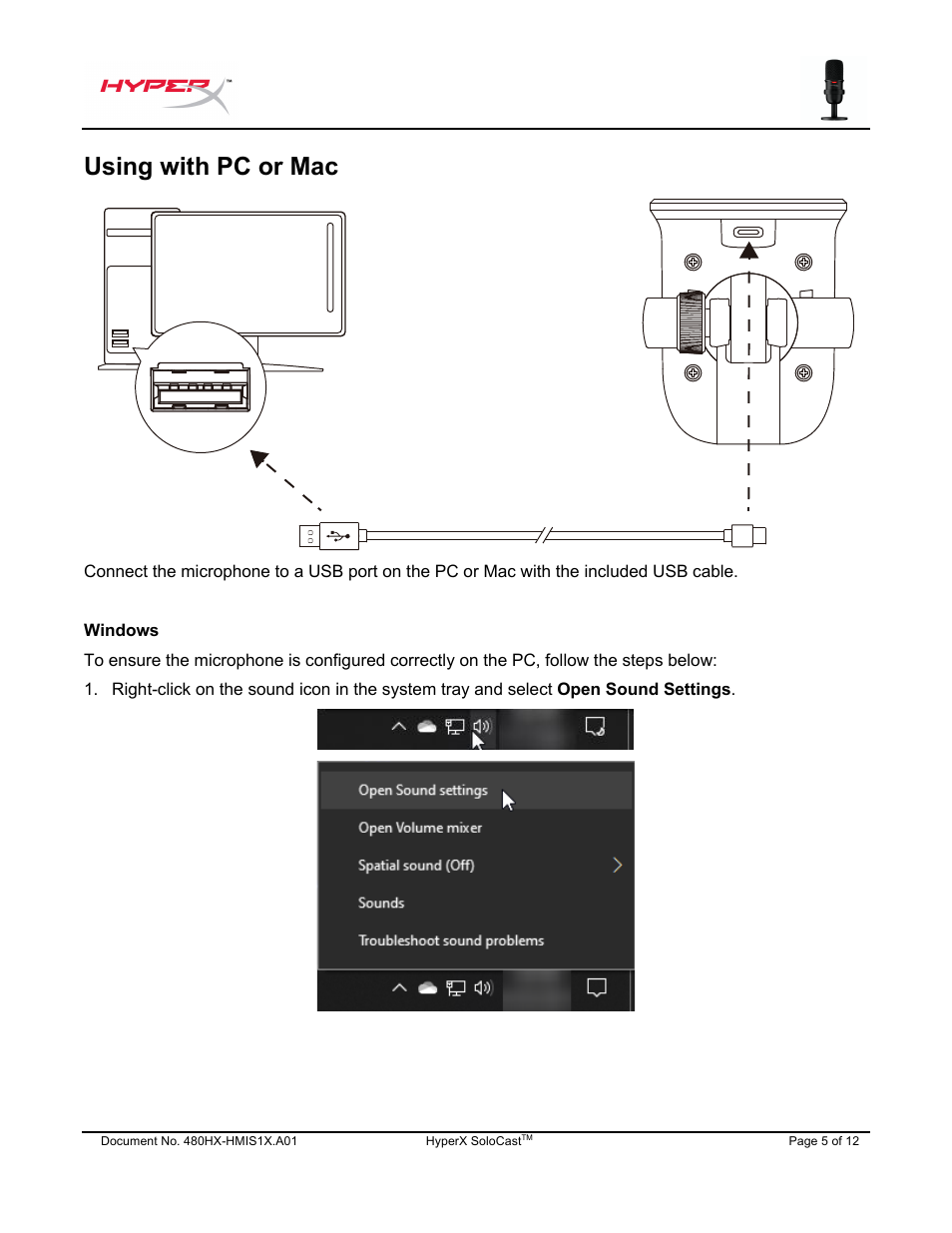 Using with pc or mac | HyperX SoloCast USB Condenser Microphone User Manual | Page 6 / 193