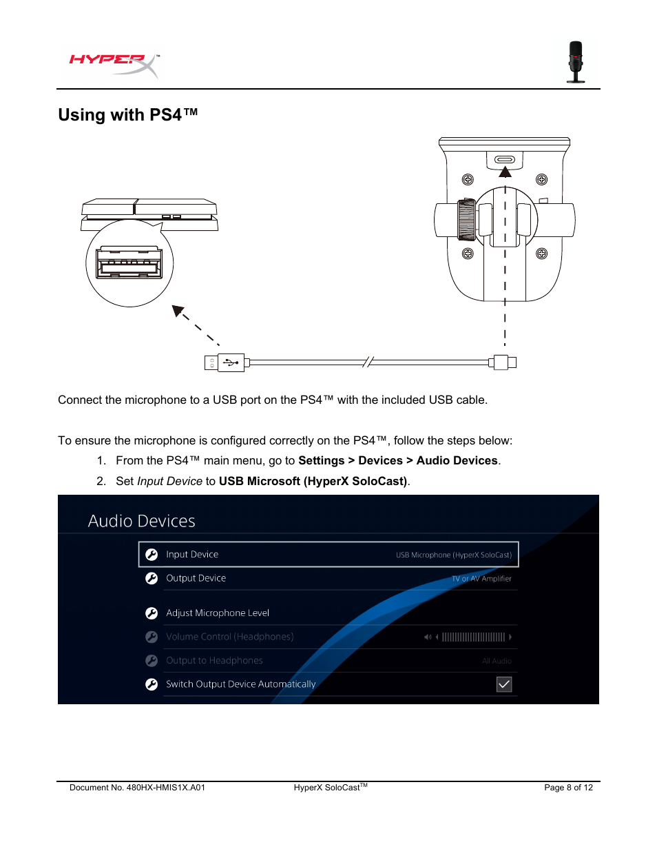 Using with ps4 | HyperX SoloCast USB Condenser Microphone User Manual | Page 9 / 193