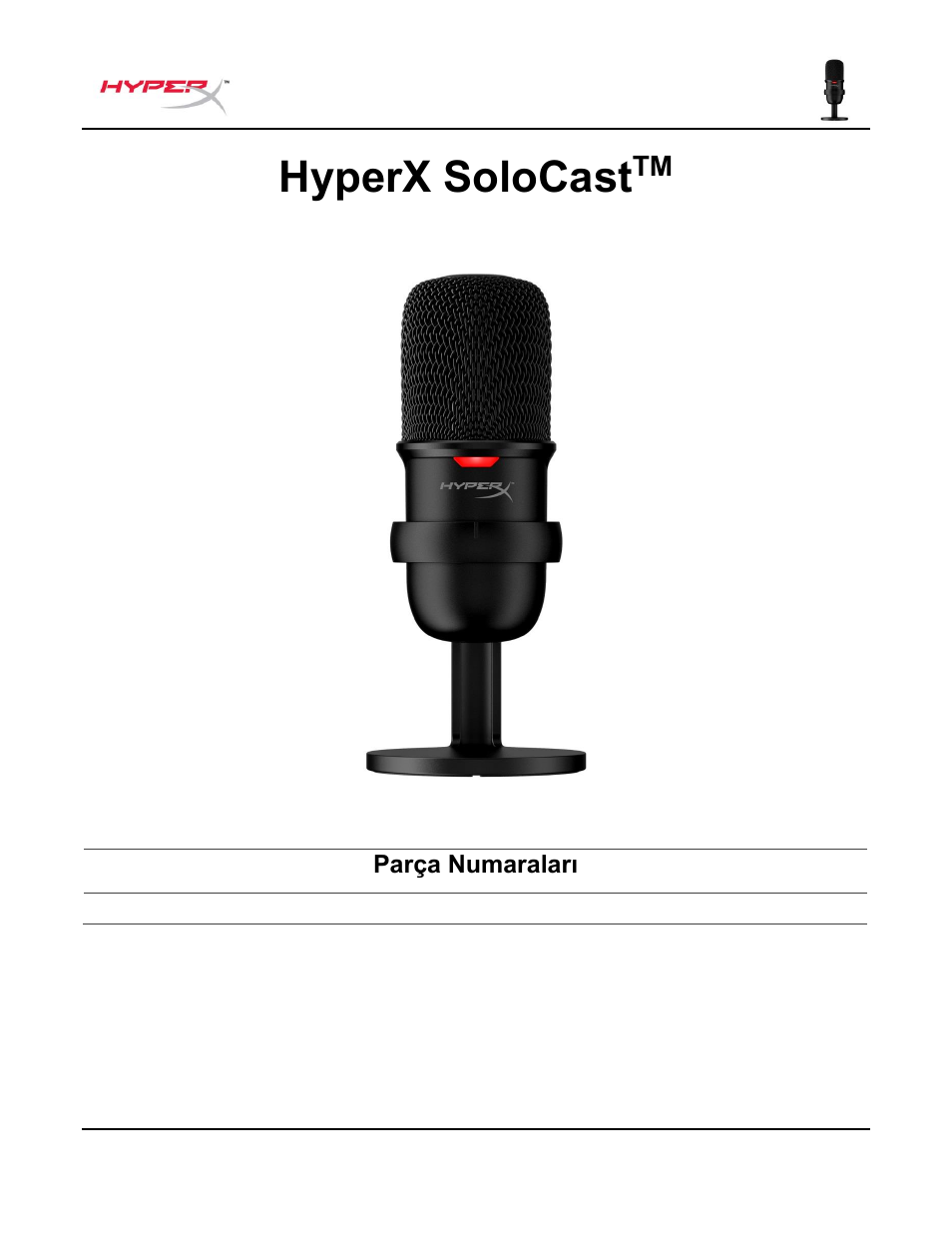 Turkce talimatlar icin, Hyperx solocast, Parça numaraları | HyperX SoloCast USB Condenser Microphone User Manual | Page 98 / 193