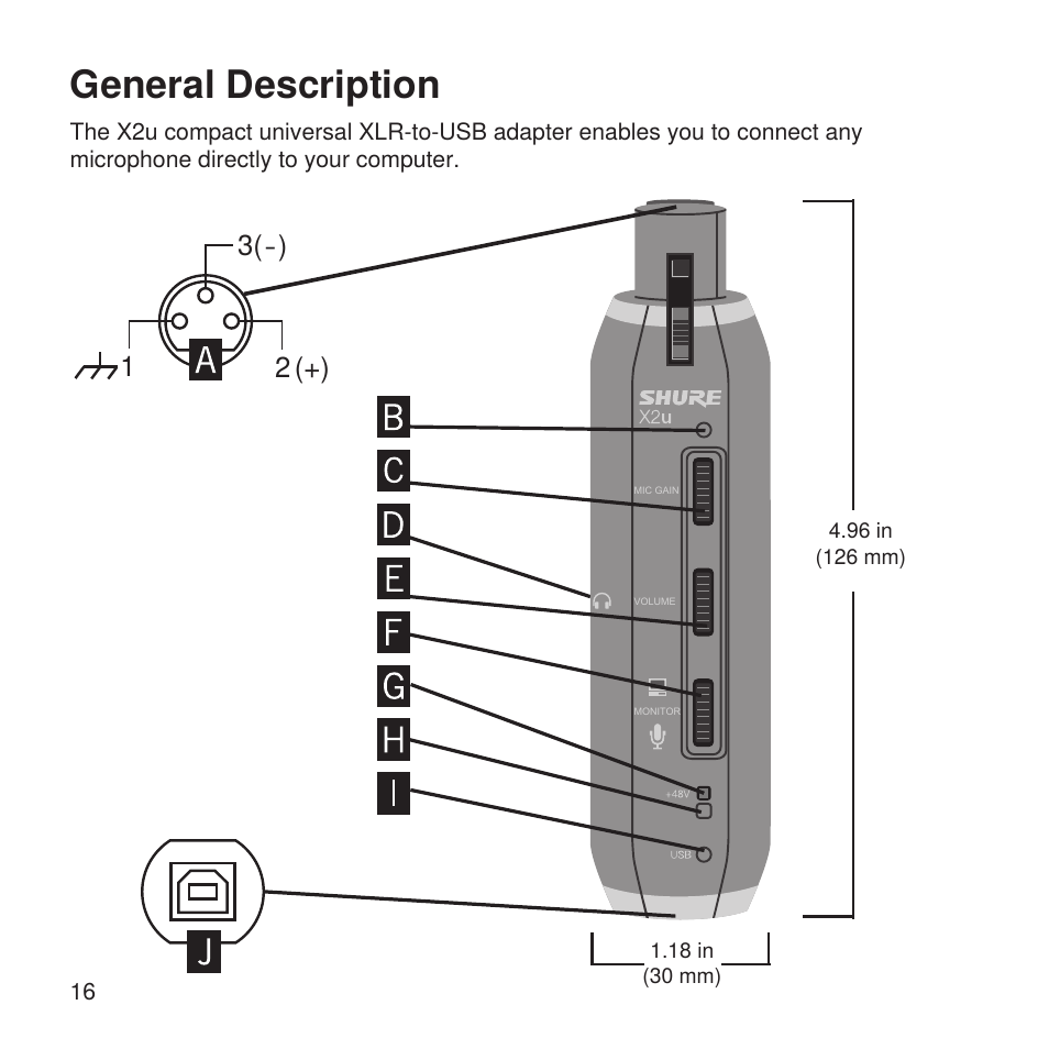 General description | Shure X2u XLR to USB Microphone Signal Adapter and SM57 Microphone Bundle User Manual | Page 16 / 108