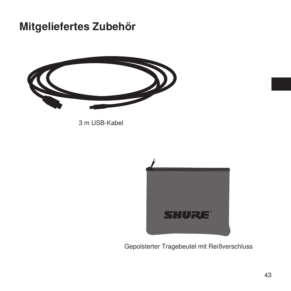 Mitgeliefertes zubehör | Shure X2u XLR to USB Microphone Signal Adapter and SM57 Microphone Bundle User Manual | Page 43 / 108